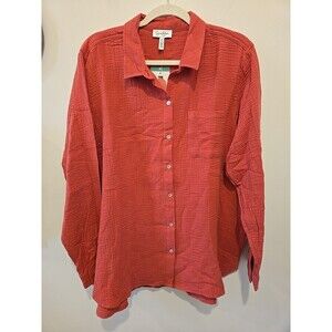 New Jessica Simpson Women Gauze Button Front Shirt XL Red Costco